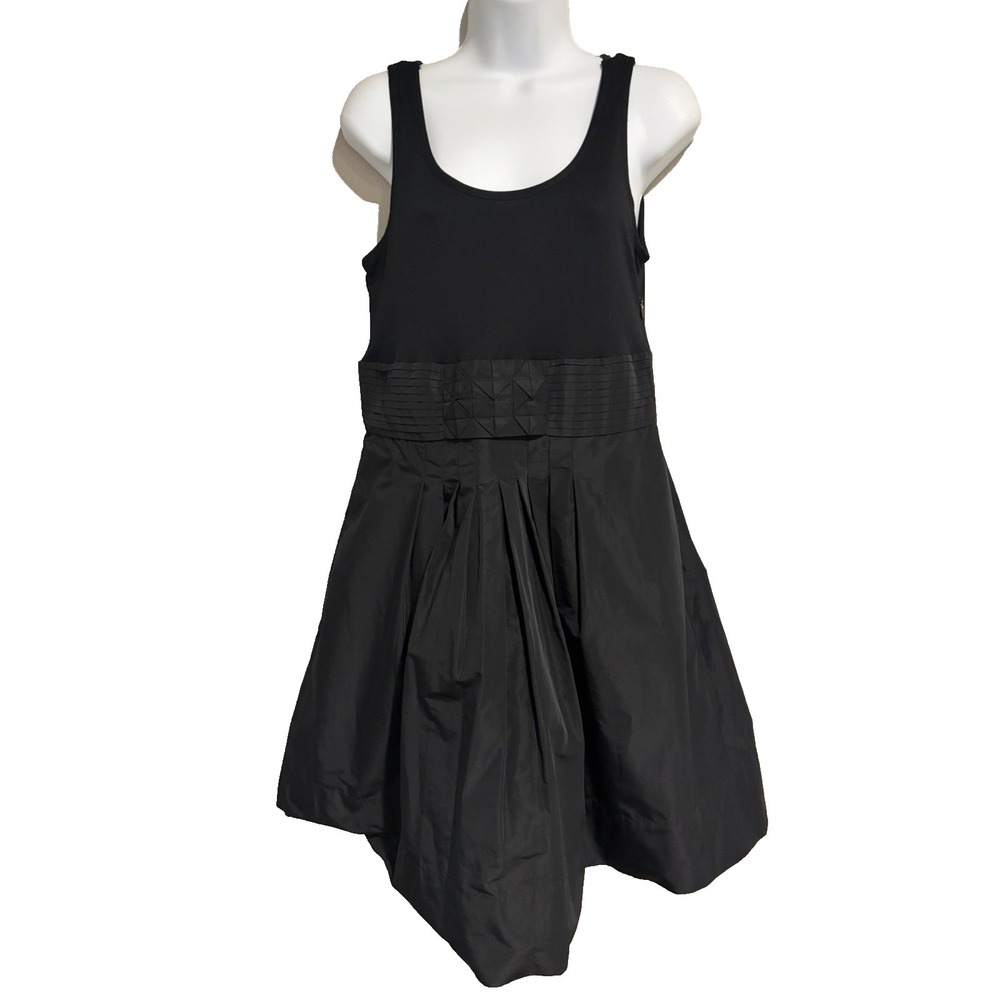 BCBG MAXAZRIA Knit Bodice Taffeta Skirt Fit & Flare Black Short Dress~12~Evening